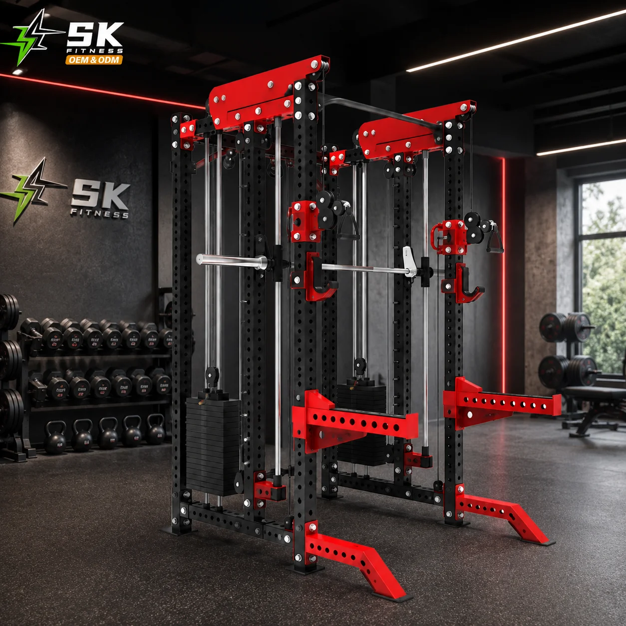 SK Commercial Cable Crossover Machine Dual Weight Stack Functional Trainer Smith Machine Power Rack Gym Equipment Pro Gym Set
