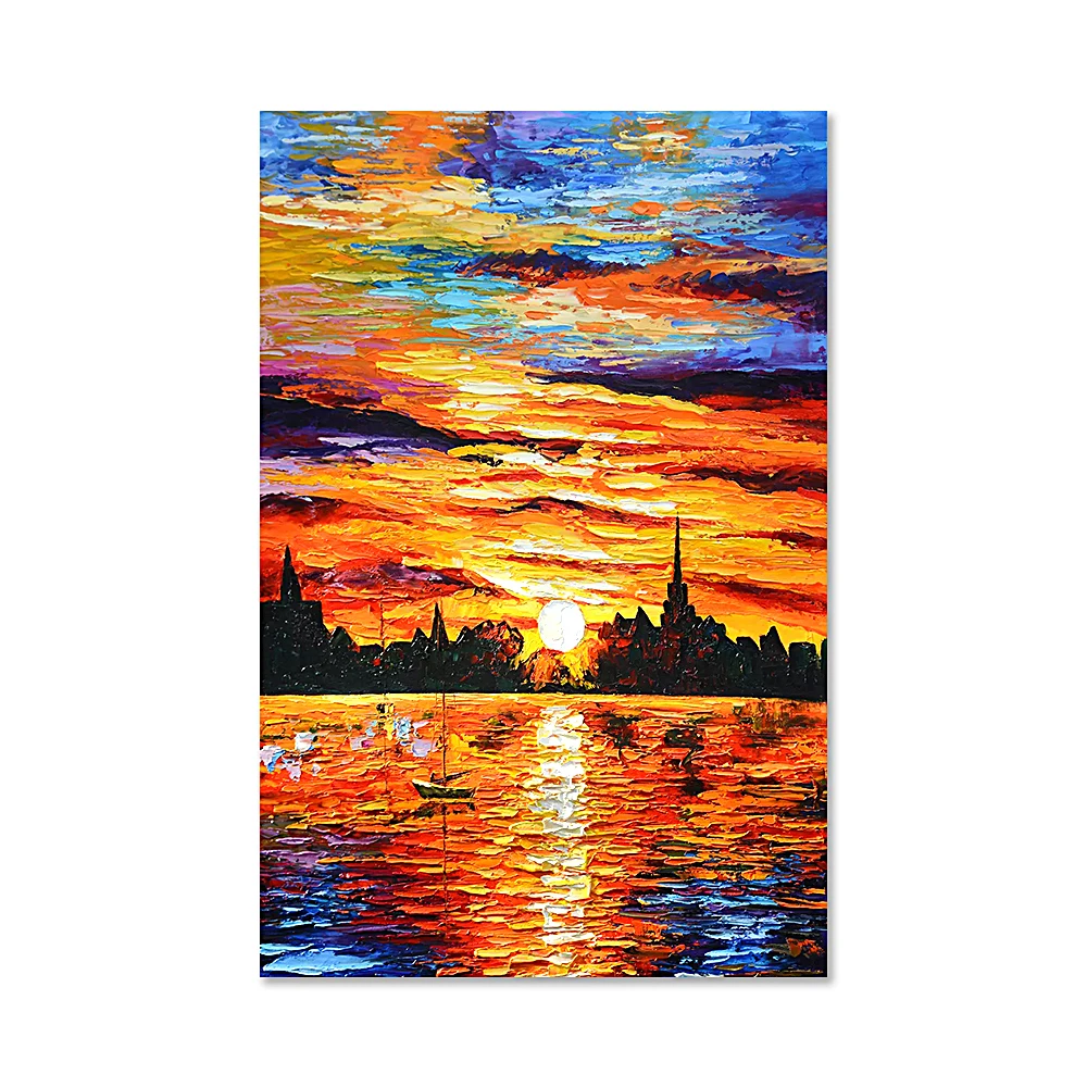 China Wholesale Sunset on Canvas Artwork Oil Beach Oil Paintings Wall Decoration Painting