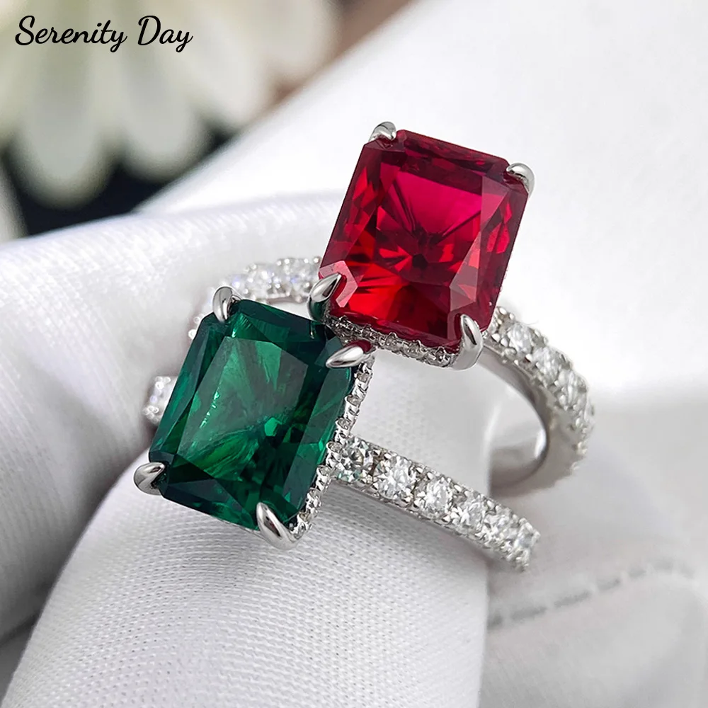 

Serenity 4ct Natural Zambian Emerald Rings for Women Men 100% S925 Sterling Silver Plated 18K Lab Diamond Real Ruby Ring Jewelry
