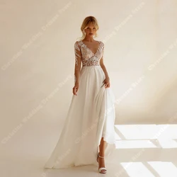 Long Sleeves Women Wedding Dresses Lace Flower Printing Mopping Length Bridal Gowns A-Line Vestidos De Noivas 2025 Customized