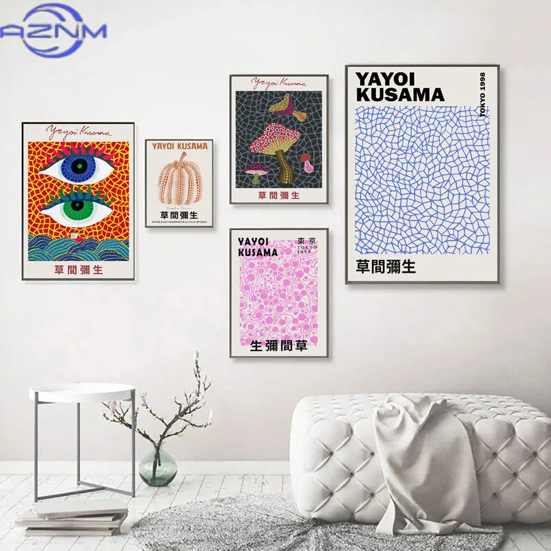 Colorful Flower Drink Vase Abstract Kusama Yayoi Wall Art Canvas Painting Posters and Prints Wall Pictures for Living Room De