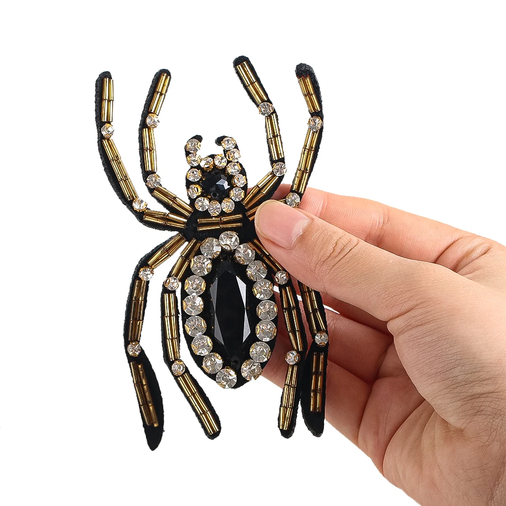 

Handmade 3D Spider Patch Appliqués Steel Pin Bead Fabric Stickers DIY Sewing Clothing Bags Hats Decorative Accessories