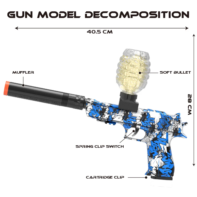 エレクトリックブルーデザートイーグルソフトラバーボールブラストおもちゃの銃、高速充電、屋外シューティングゲーム小道具、誕生日ギフト