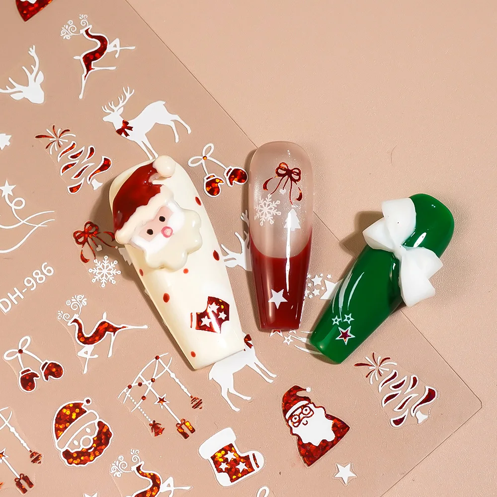 1/5/10pcs 크리스마스 네일 스티커 눈송이 하트 체리 3D 플랫 네일 아트 스티커 DIY 자기 접착 매니큐어 장식 데칼