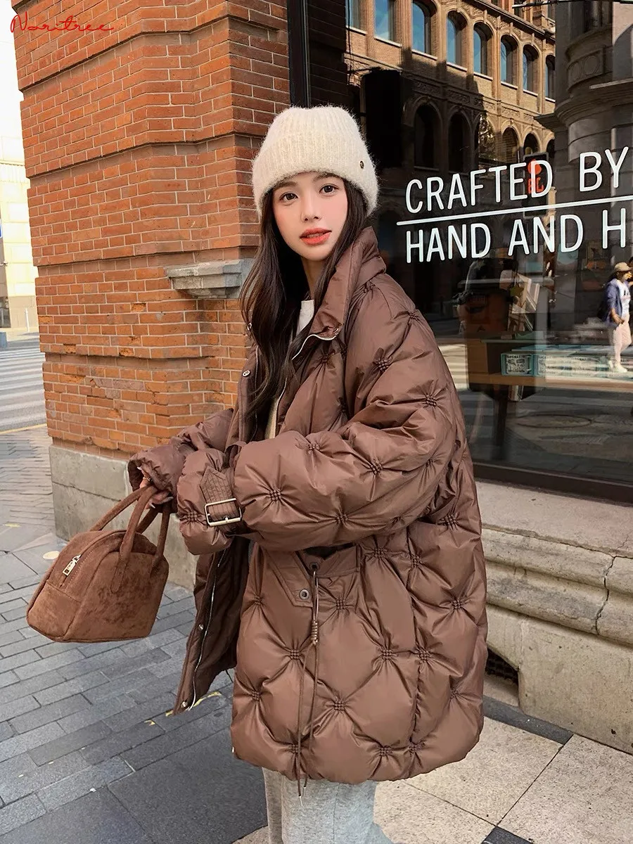 5XL fit 130kg Winter Women\'s Down Coats Warm Fluffy Down Coat Female Winter High Collar Bread Style Down Parkas wy1915