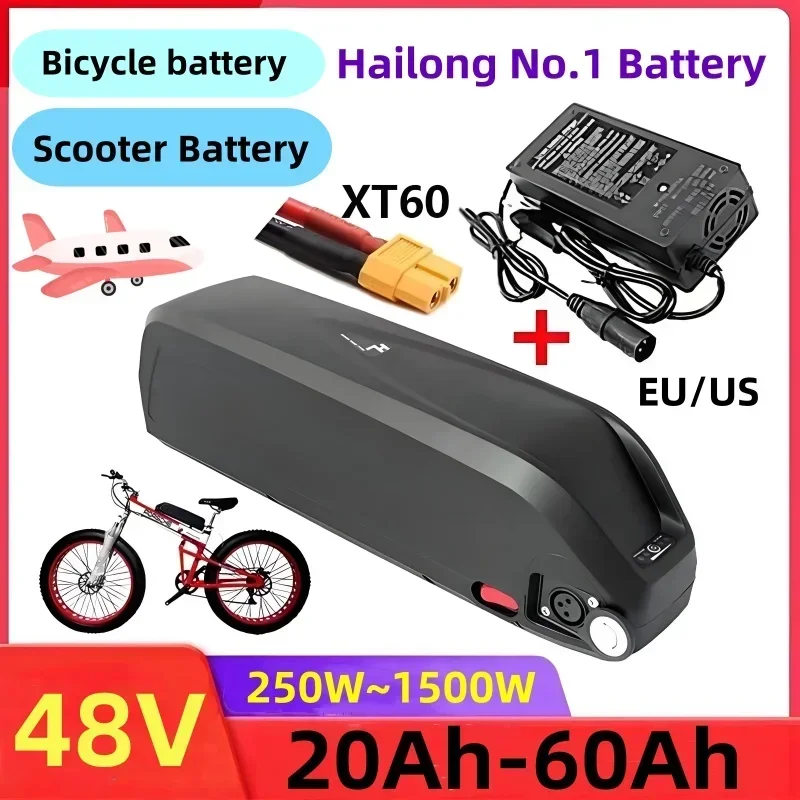 2024 Citycoco Scooter Battery 48V 20Ah-60Ah 250W~1500W Bicycle Waterproof Lithium Battery 18650 Battery Pack+Charger