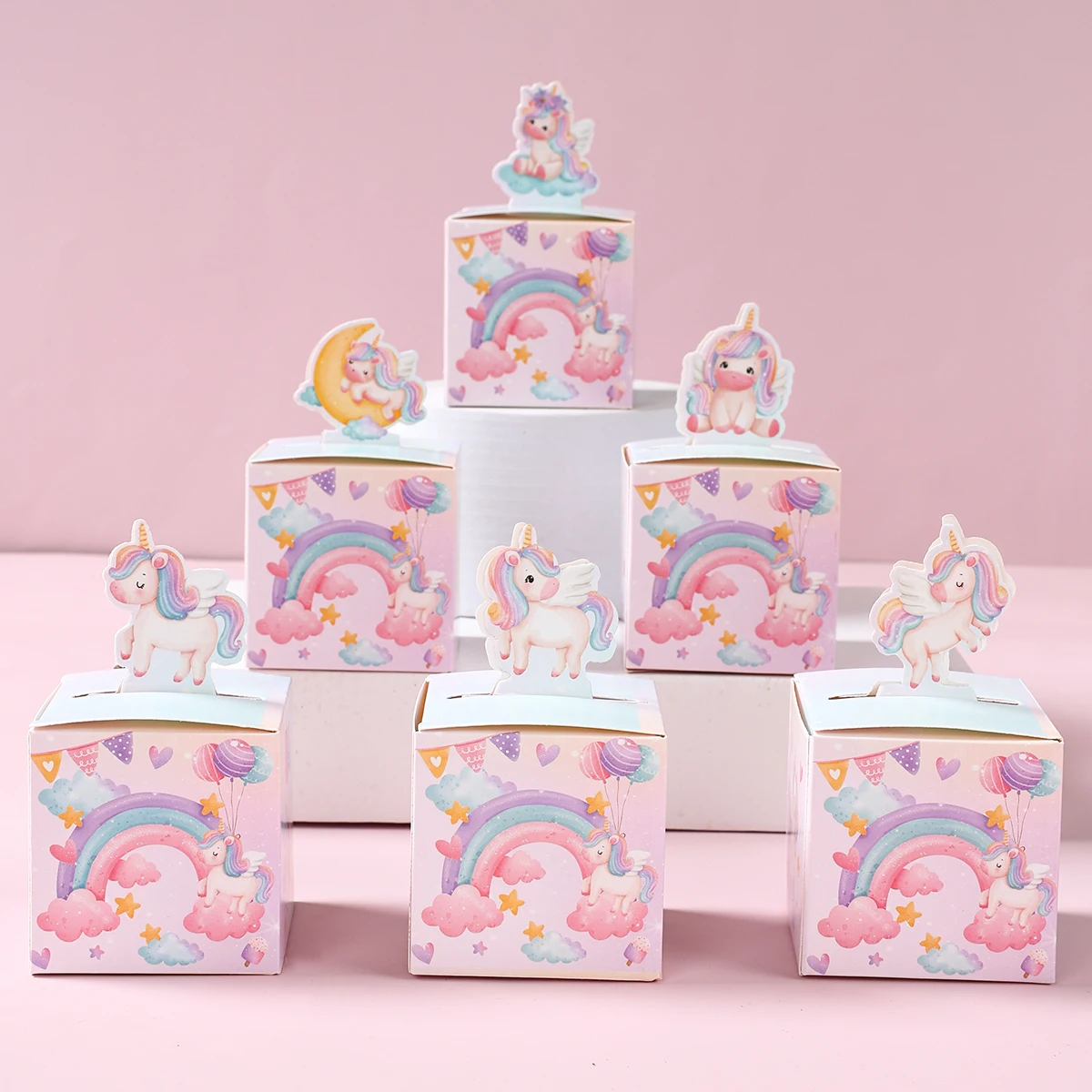 Cajas de dulces de papel 3D de unicornio, caja de embalaje de regalo, decoración de fiesta temática de unicornio, suministros para fiesta de bienvenida al bebé, boda, 12/24 Uds.