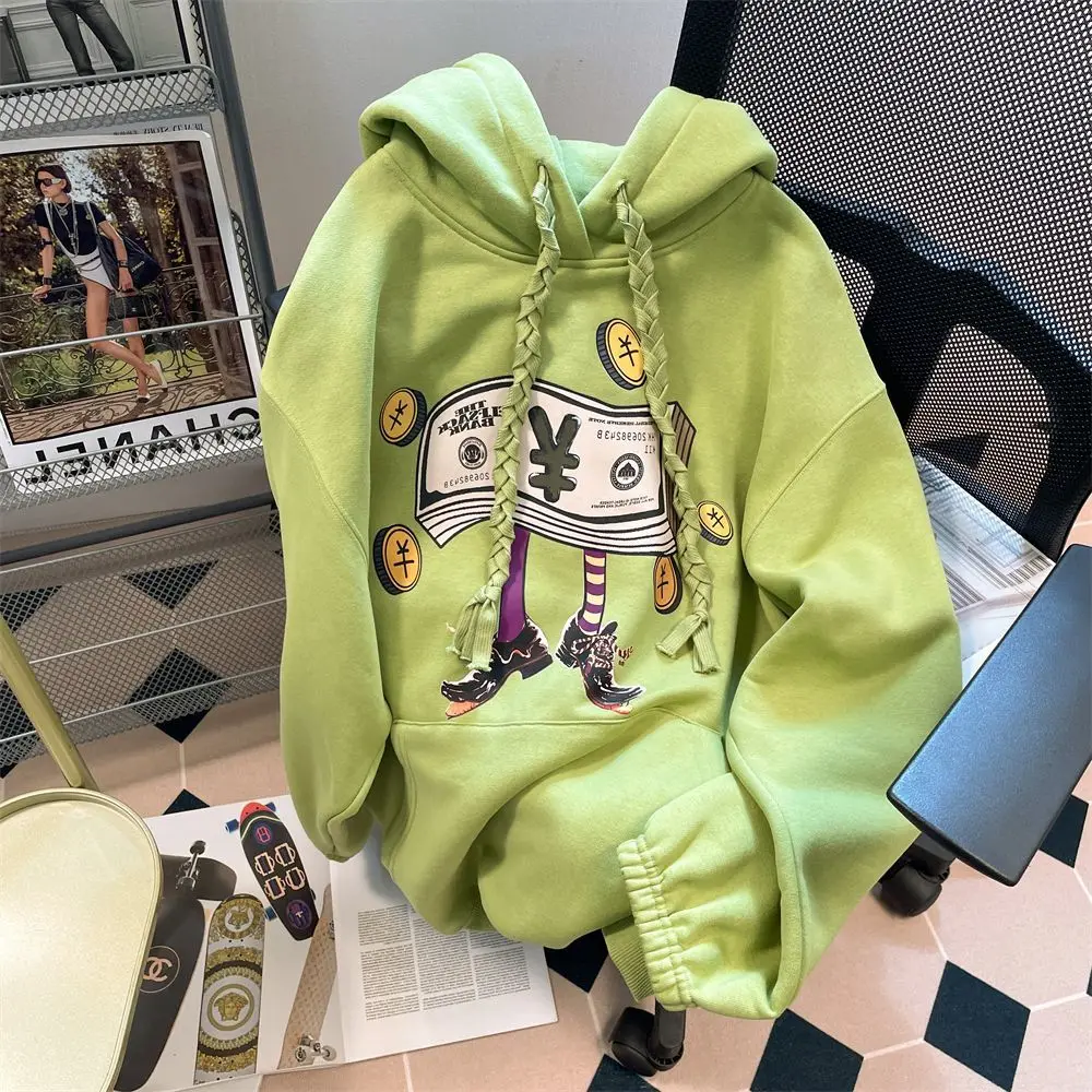 4XL Money Printing Harajuku Hoodies Fashion Cartoon Sweatwear Couple Sweatshirt WOMEN Autumn/Winter Printing Hip Hop 2023