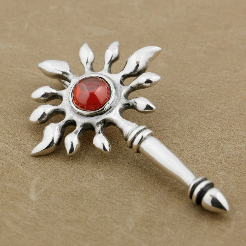 

Red CZ Stone 925 Sterling Silver Scepter Fashion Sun Pendant 9L006