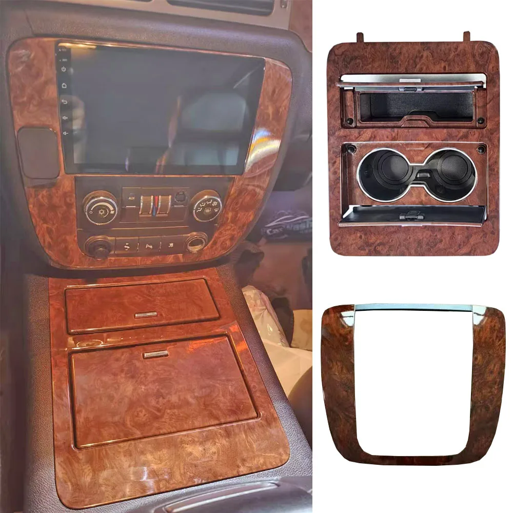 For GMC Yukon for Chevy Tahoe Silverado  Wood Grain Center Console Cup Holder Radio Frame