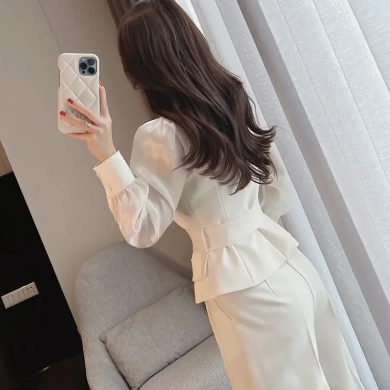 Wide Leg Outfit Two Piece Set Pants for Women White Womens 2 Pant Sets Trouser Suit Blazer and Clothes Tailor with Sleeve Luxury