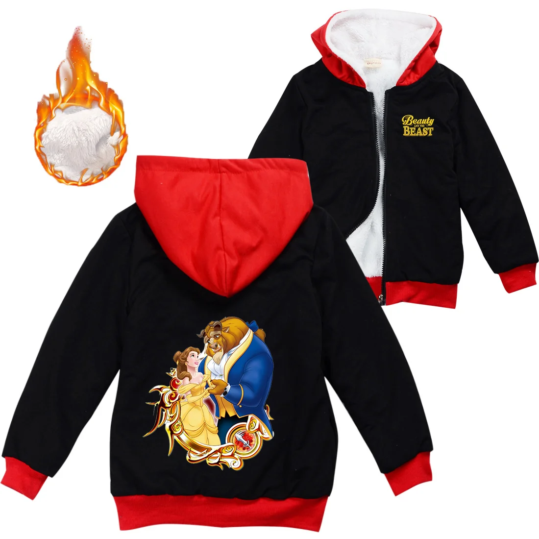 Disney Beauty and the Beast Winter Thick Boys Girls With Zipper Coats Warm Hoodies Jackets Children Casual Outerwear Sweatshirt