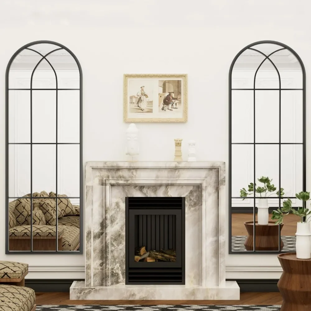 مرآة حائط مقوسة كاملة الطول، قائمة على الأرض، نمط المزرعة، مرآة طويلة للجسم لديكور المنزل #4