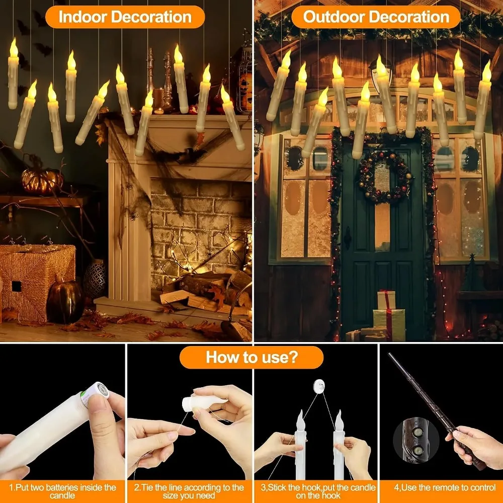 Magic Wand Remote Hanging Operated Potter Harries Battery Floating Candles Warm Light Decoration Halloween Flameless Candles 1PC