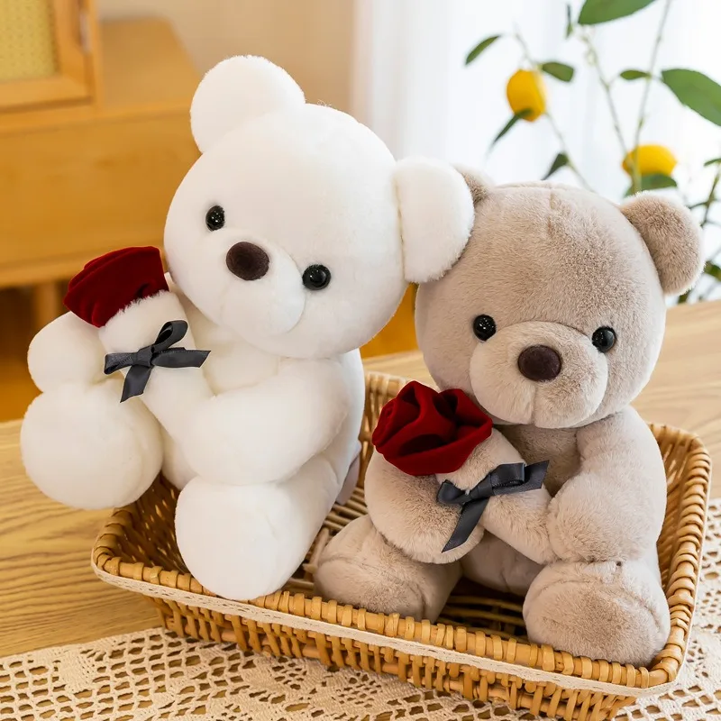 1/2/3PCS 25cm/9.84Inch Romantic Rose Teddy Bear Plush Toy Cute Small Soft Stuffed Doll Plushie for Girls Valentine Day Gift
