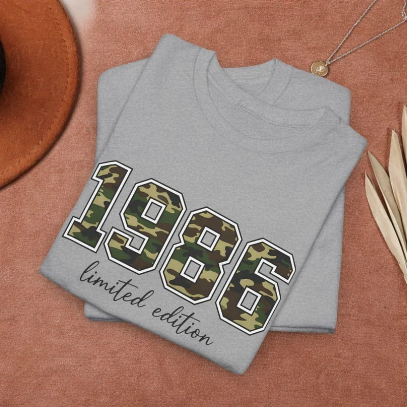 1986 Retro Camo Unisex 40th Birthday Limited Edition Vintage Year Shirt Camouflage Anniversary Tee Gift for Parent Short-sleev
