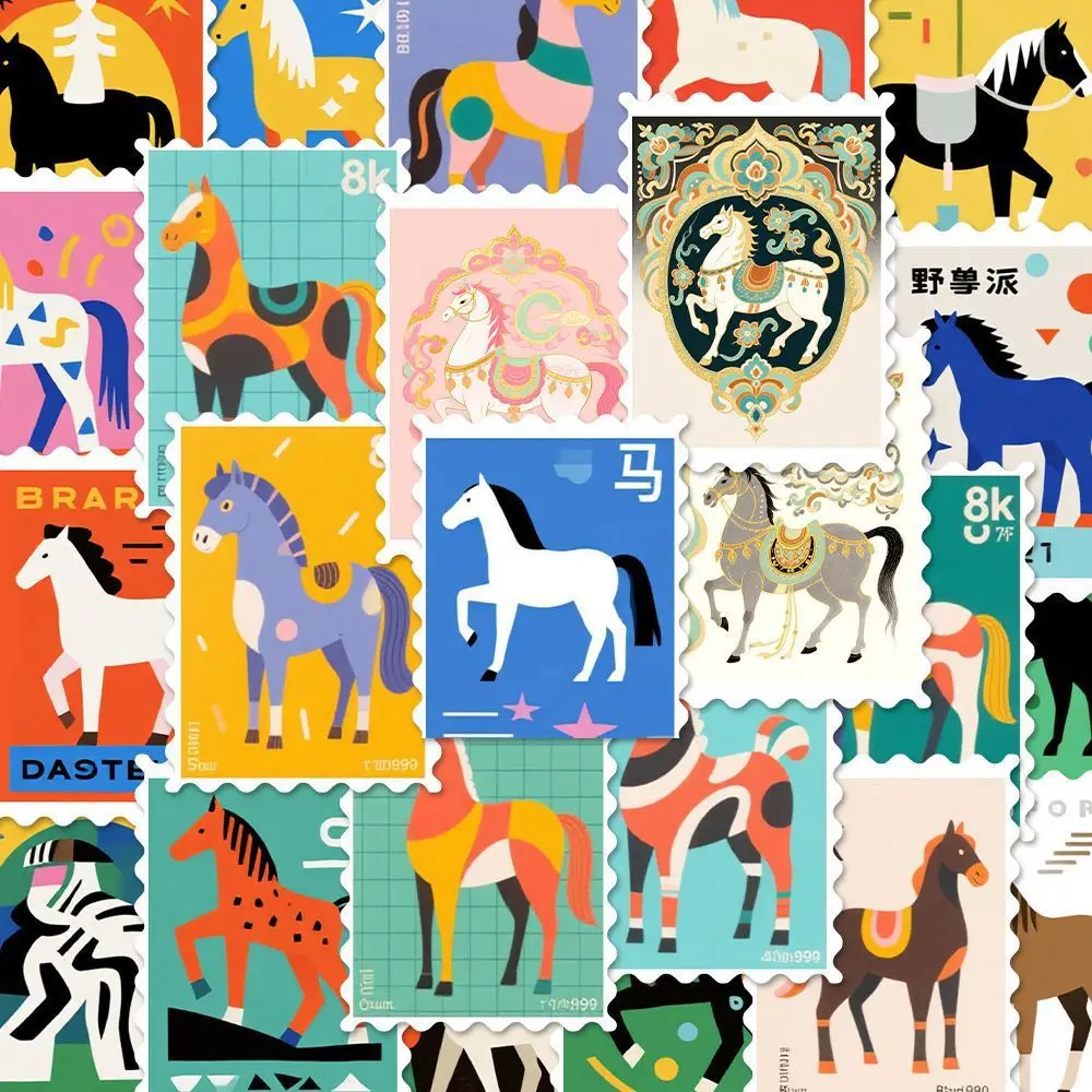 

54 шт. геометрические мультяшные наклейки с изображением пони на год для 2026 новогодние забавные справочники, чашки для воды для багажа, чехлы для телефонов, наклейки «сделай сам»