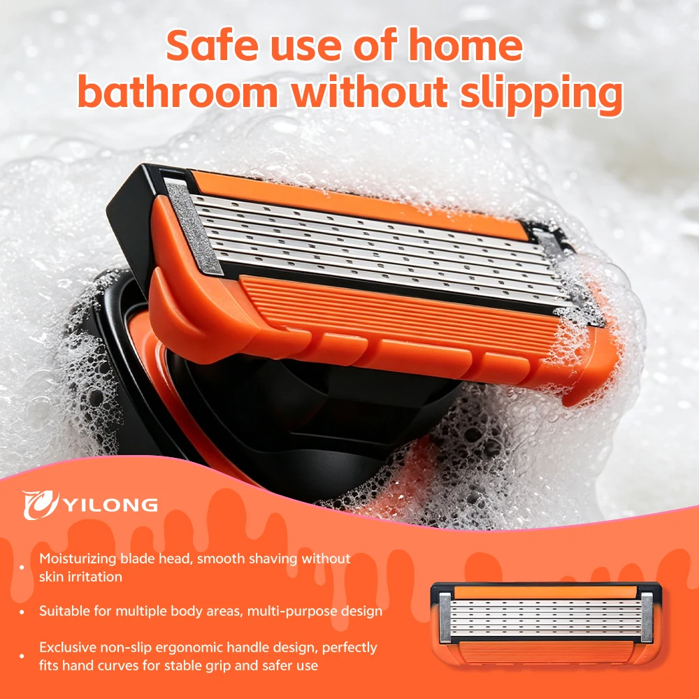 6-Blade Razor Refills for Men/Women with Handle, Replacement Cartridges with Lubricating Strip, for Legs Underarms Bikini
