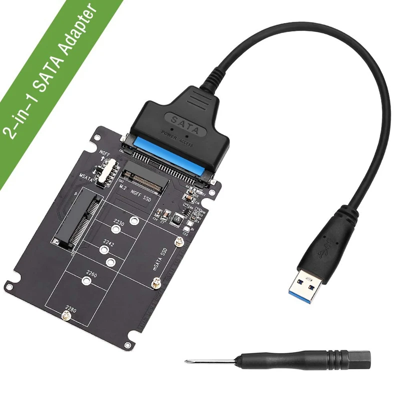 2X M.2 NGFF Or MSATA To SATA 3.0 Adapter USB 3.0 To 2.5 SATA Hard Disk 2 In 1 Converter Reader Card With Cable
