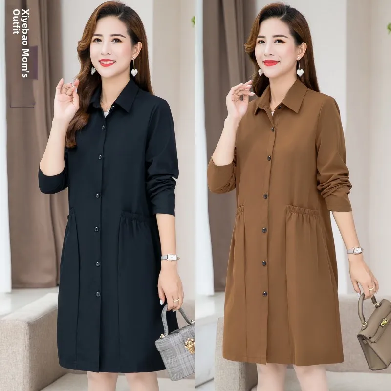 

Spring Autumn Loose Women's Pure Color Shirt Korean Style Collar Long Sleeve Thin Polyester Windbreaker for Middle-Aged ...