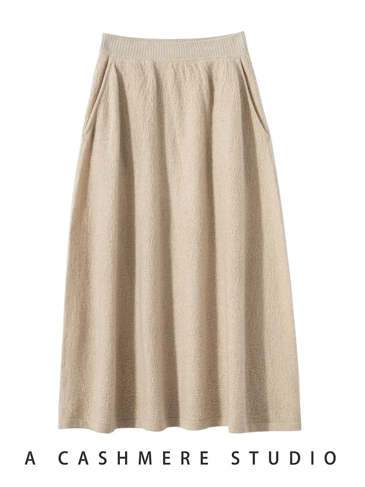 

Quality Long Skirts 100% Cashmere Knitwear Autumn Winter Woman Grace Casual Texture Soft Warm Bottom Daily Outfit Slim Clothing