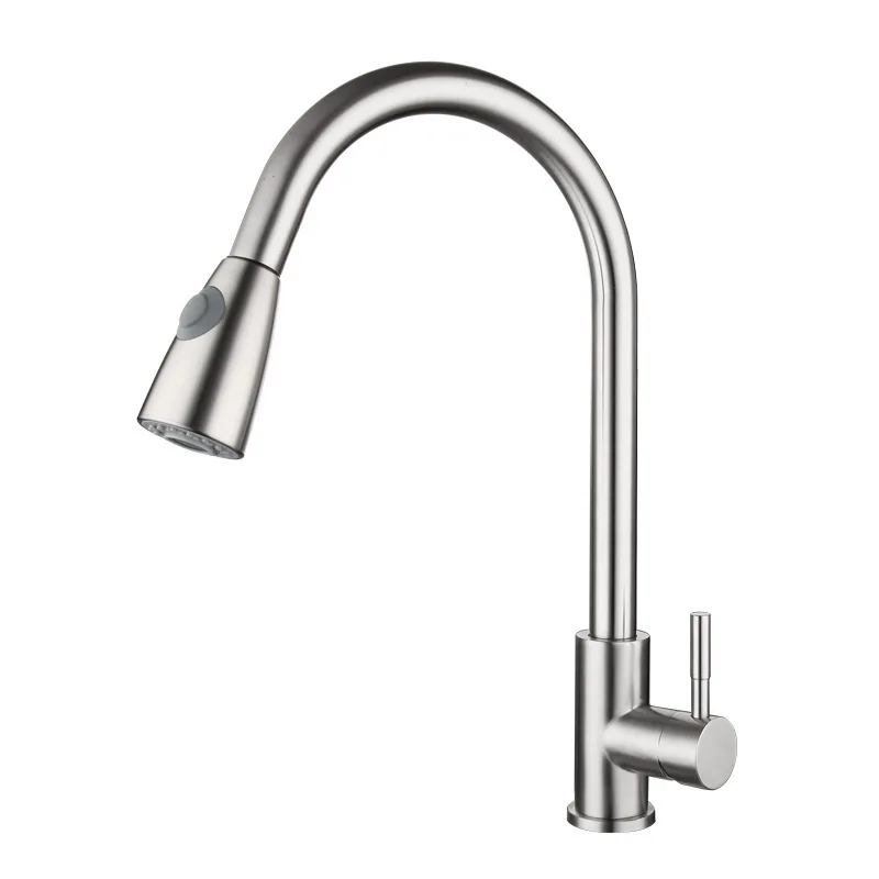 Brushed Kitchen Faucet Stainless Steel Faucets Hot Cold Water Mixer Tap 2 Function Stream Sprayer Pull Out  Taps