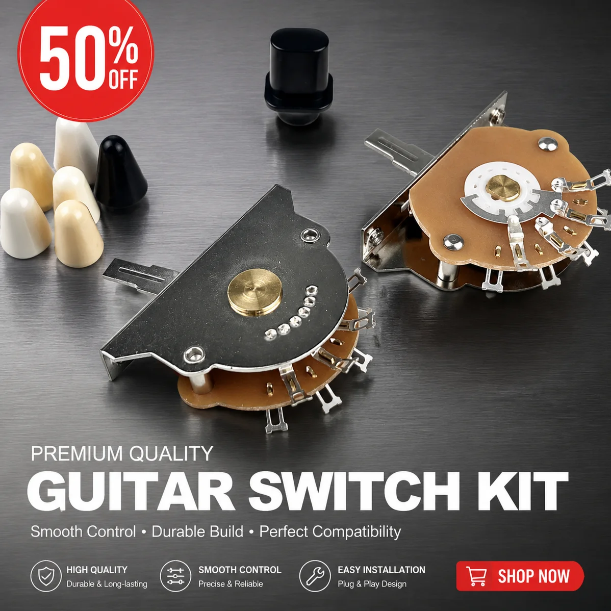 3-Way / 5-Way Guitar Pickup Selector Switch – Metal Blade with Screws (Electric Guitar Replacement) Wiring Kit for HH SSH