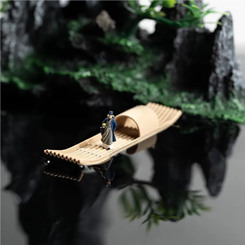 2025 New Chinese Floating 3D Printing Boat Micro Landscape Plastic Bamboo Raft Fish Tank Landscape Bonsai Ancient Figures LH867