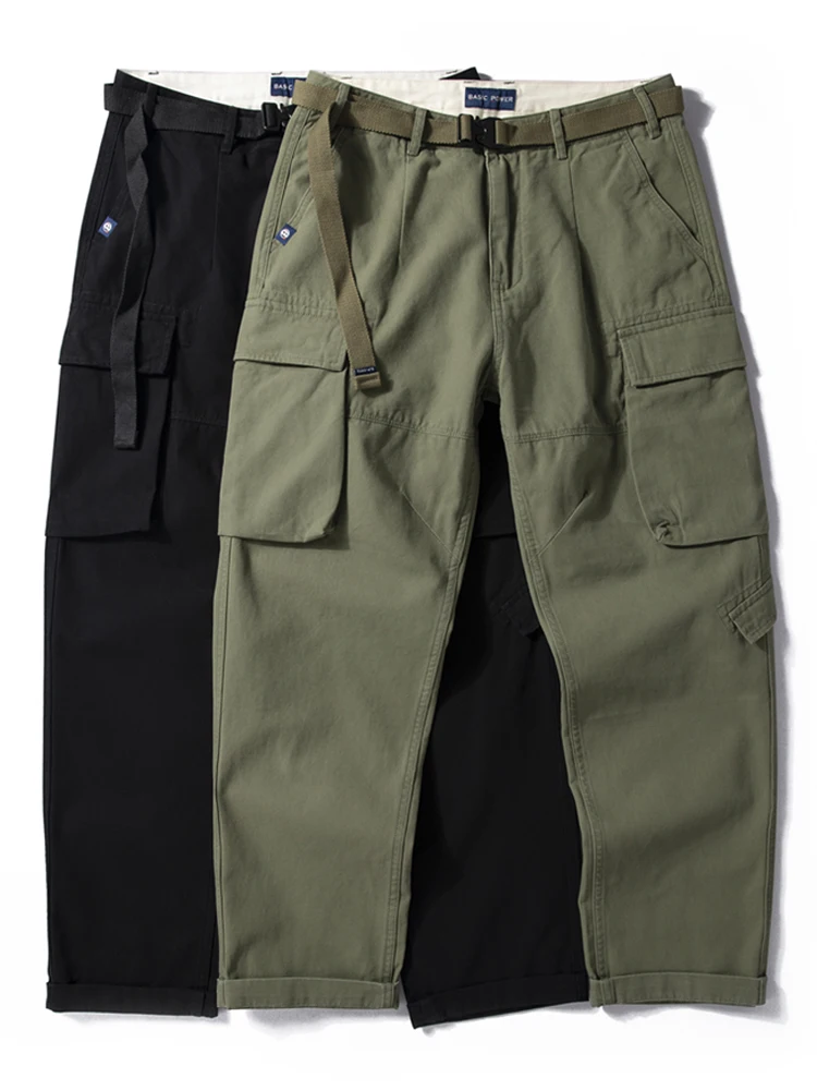 

Мужские повседневные брюки прямого кроя свободного силуэта, весна 2024, новые, из чистого хлопка, модные, брендовые, рабочие брюки с большими карманами