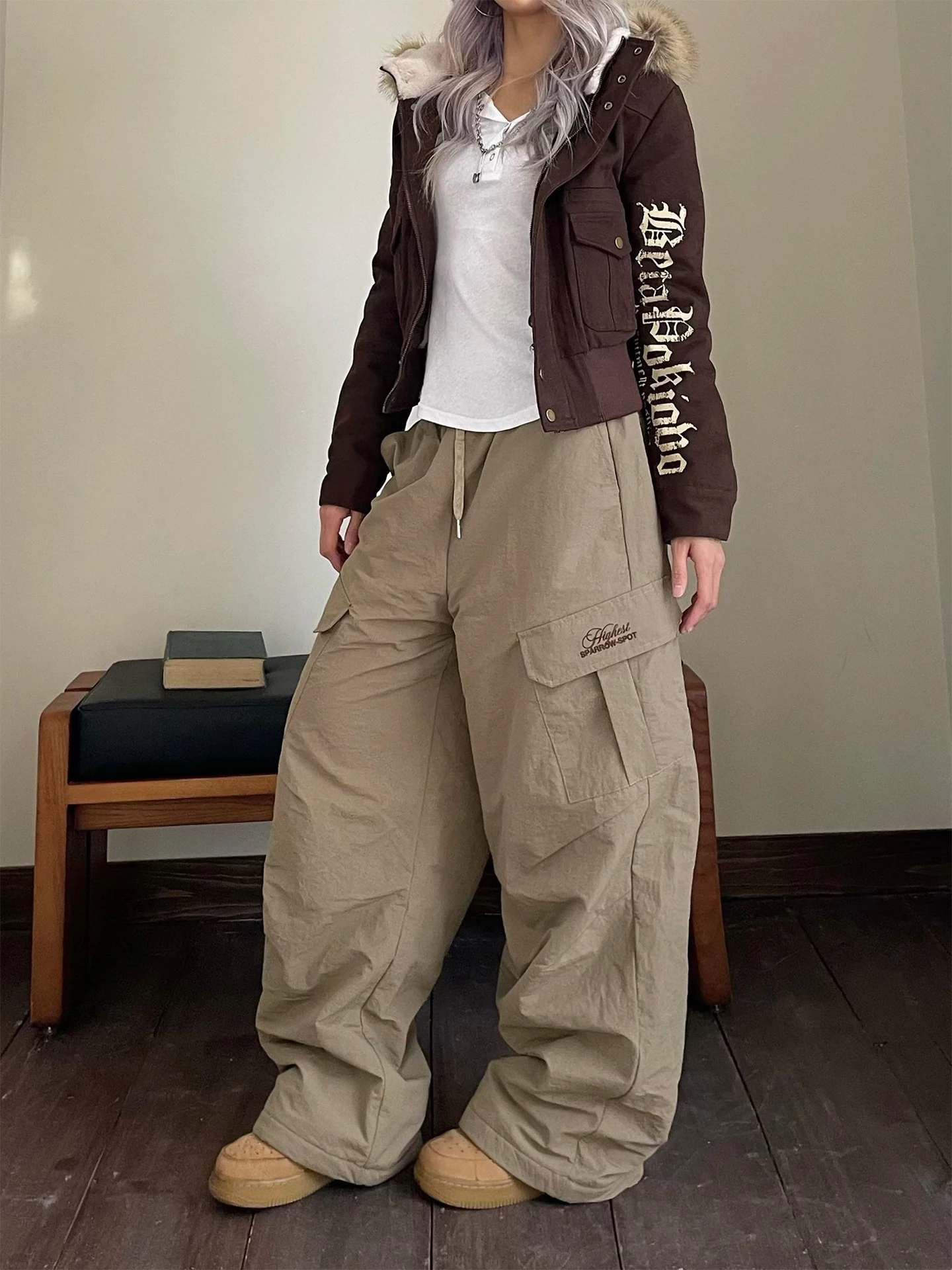 

YAMMYUKI Американские ретро-брюки из вельвета на флисовой подкладке, утепленные, с множеством карманов, хлопковые, свободные, повседневные, ветрозащитные, зимние