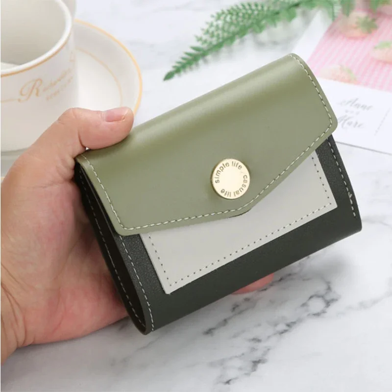 

Contrasting Buckle Wallet Women's Small Cute Purse Short Coin Card Holder PU Leather Clutch Wallets Ladies Designer Purses