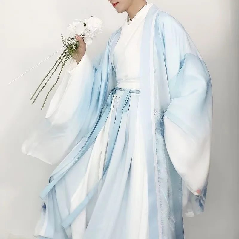 التقليدية الصينية زي الرجال النساء عبر طوق الطباعة الصباغة Hanfu هالوين تأثيري الزي قميص تنورة رداء مجموعات كاملة 3 قطعة