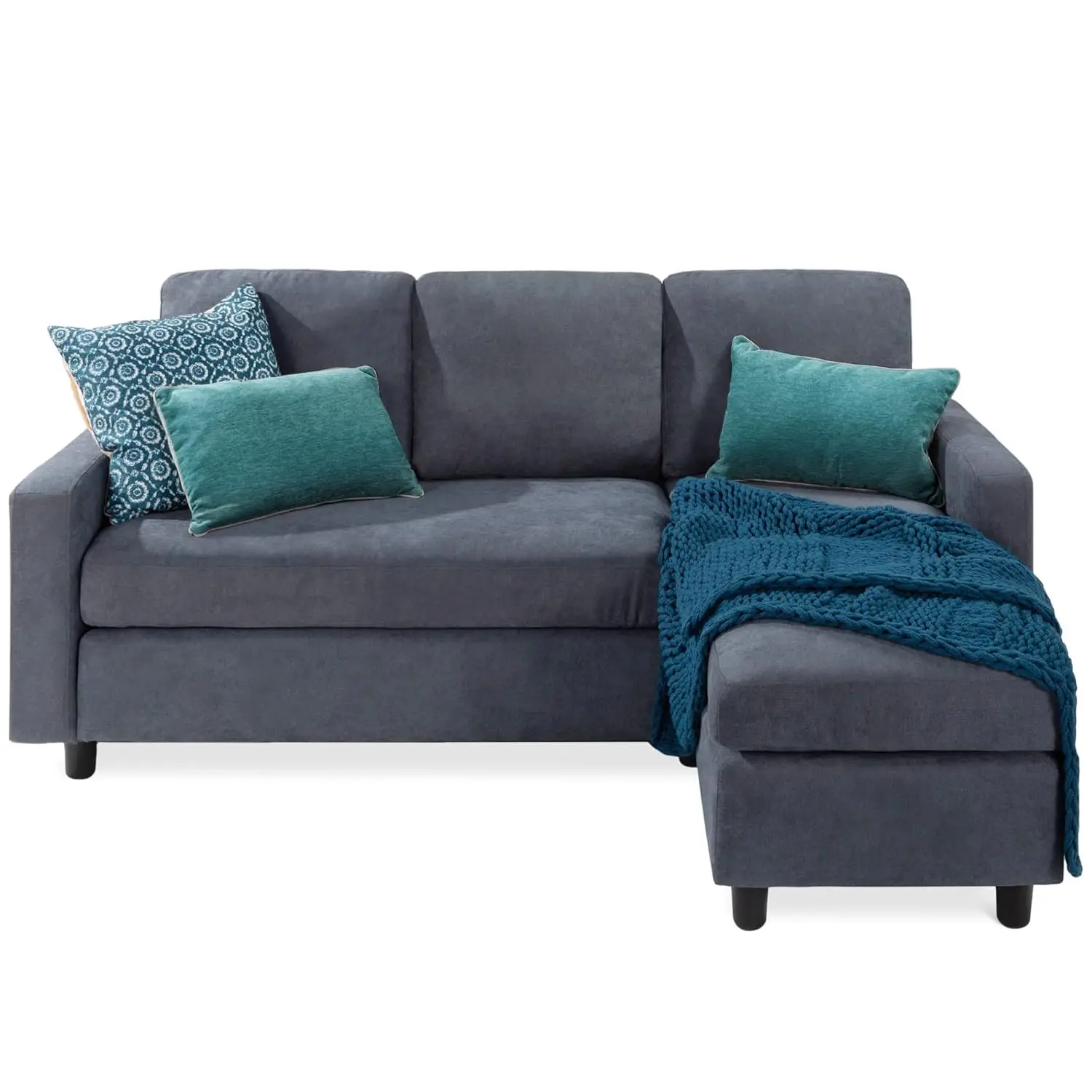 

Upholstered Sectional Sofa for Home, Apartment, Dorm, Bonus Room, Compact Spaces w/Chaise Lounge, 3-Seat, L-Shape Design, Revers