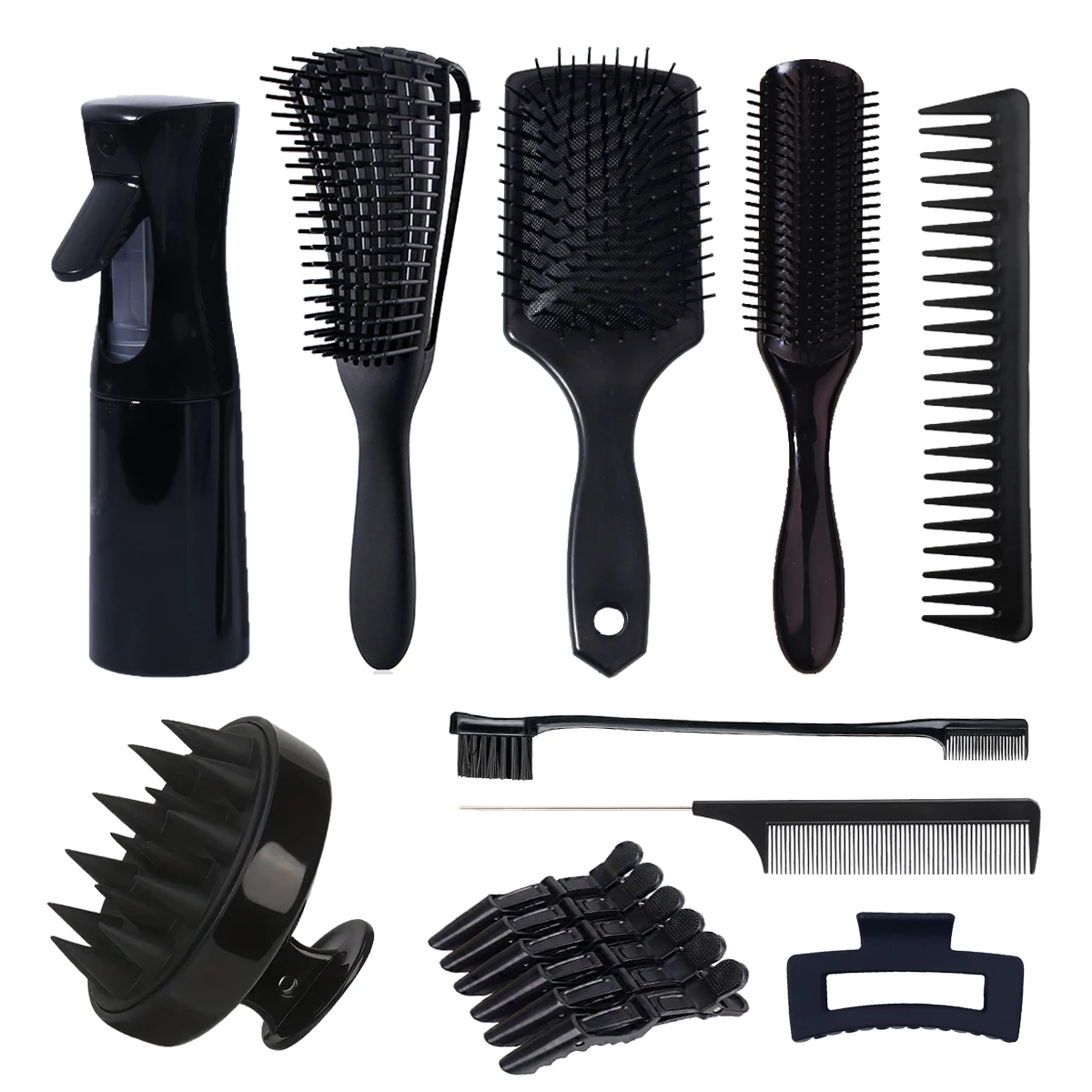 

15pcs Hairdressing comb set,hairbrush and comb,with spray bottle,round shampoo brush,big claw clip,Special for real hair wigs