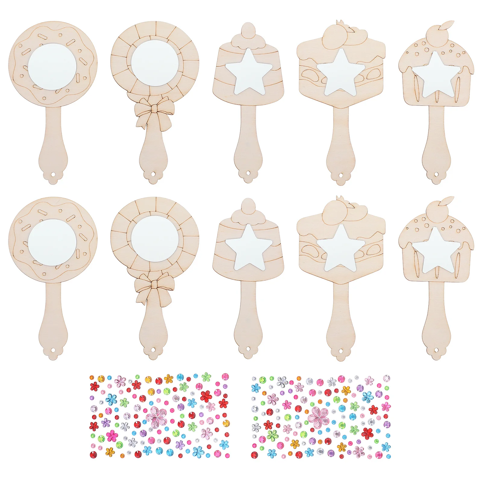 1Set DIY Houten Handspiegel voor het verven van uw eigen cakevorm Verjaardagsfeestje Gunsten Craft Kit Creatieve kunstactiviteit