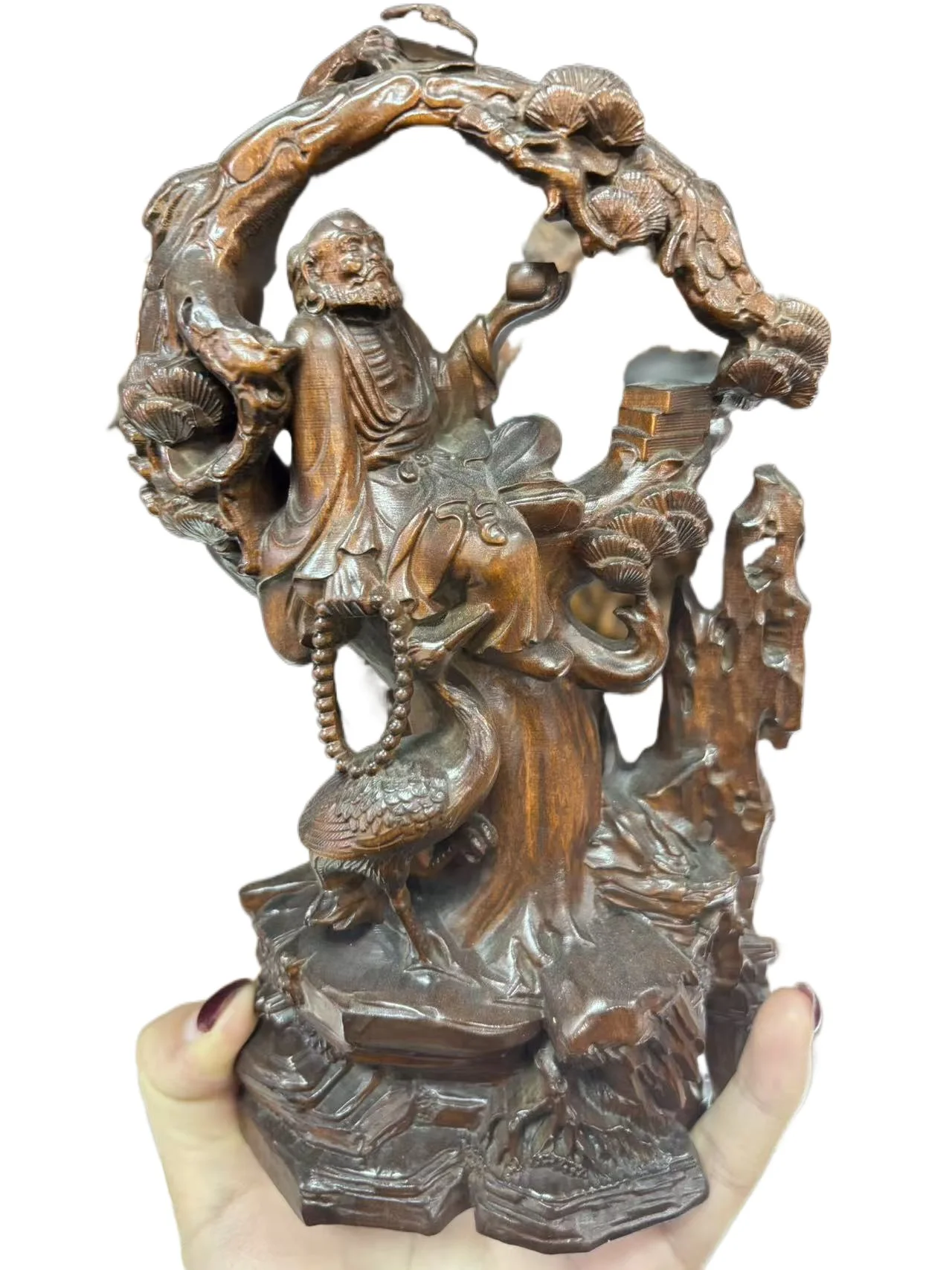 

Exquisite Antique Boxwood Wood Bodhidharma Dharma Tree Landscape Statue Ornament Craft Decorations