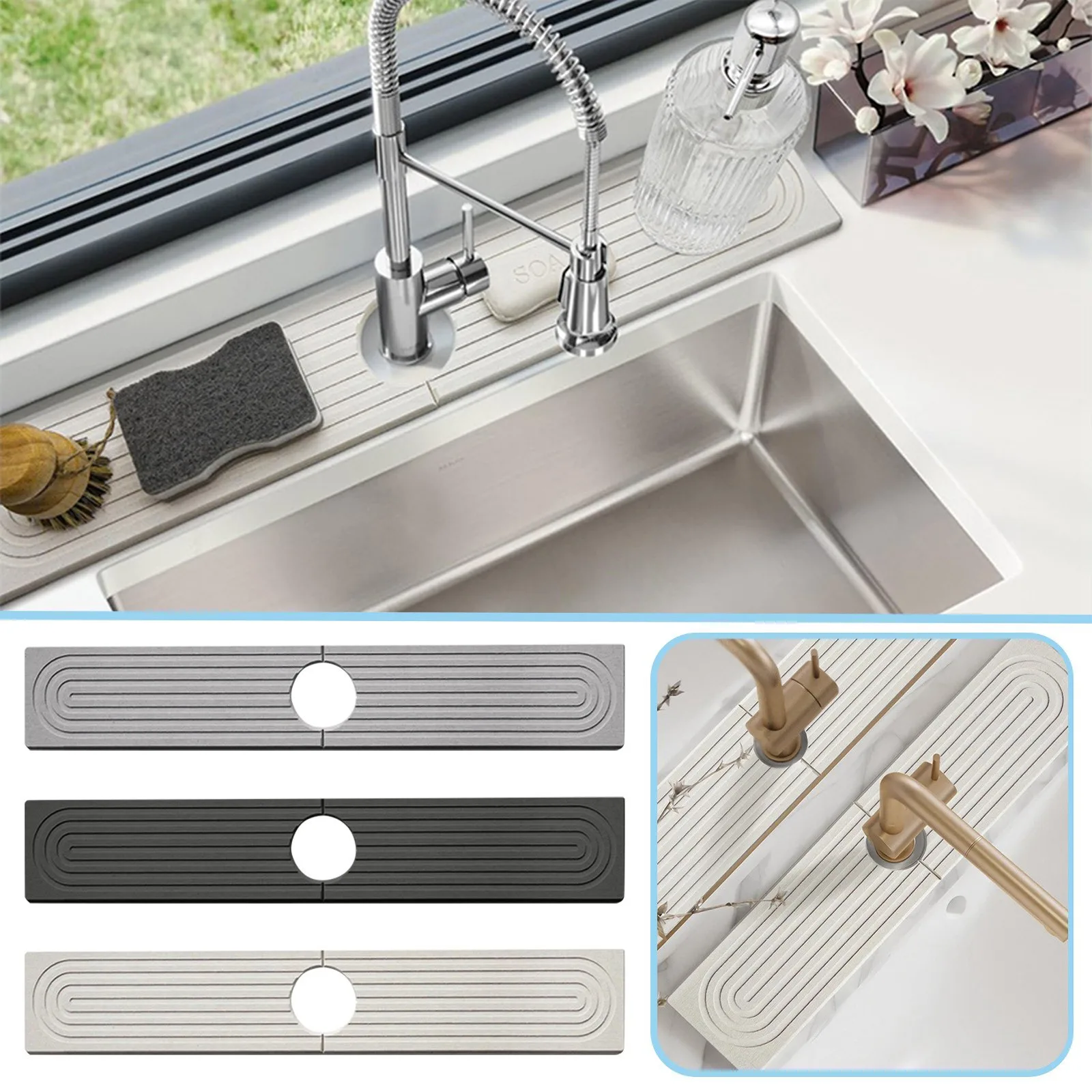 

Faucet Absorbent Mat Silicon Kitchen Sink Splash Guard Drain Pad Water Splash Catcher Mats Countertop Protector Kitchen Gadgets