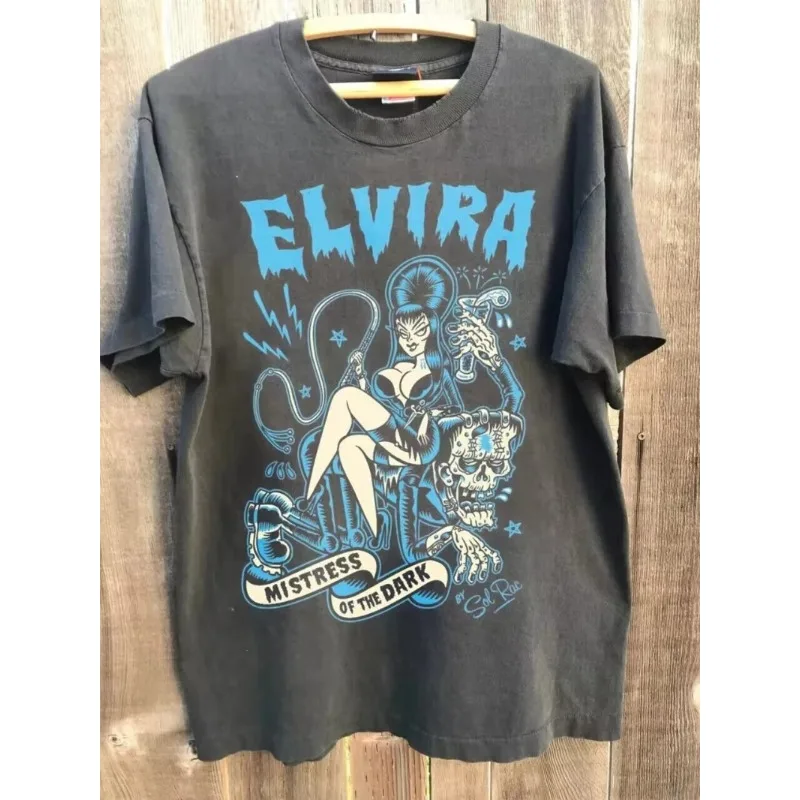Camiseta de algodón con cuello redondo para hombre y mujer, camiseta informal a la moda, camiseta clásica con estampado de Elvira Mistress of The Darkness de los años 90