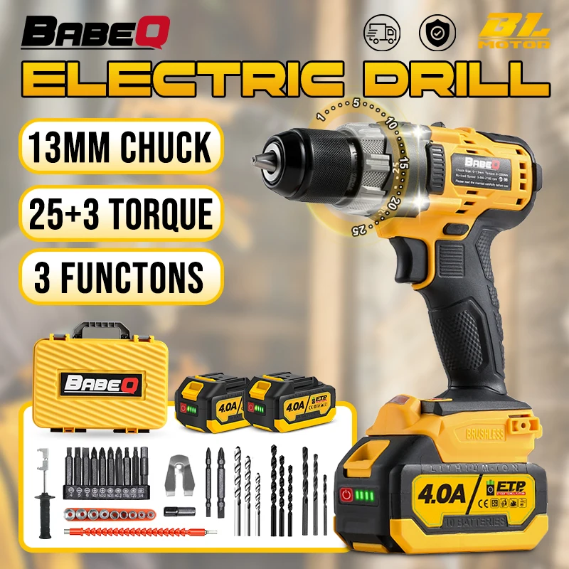 

BABEQ 13MM Brushless Electric Impact Drill Rechargeable Cordless Electric Screwdriver Household Multi-function Power Tools