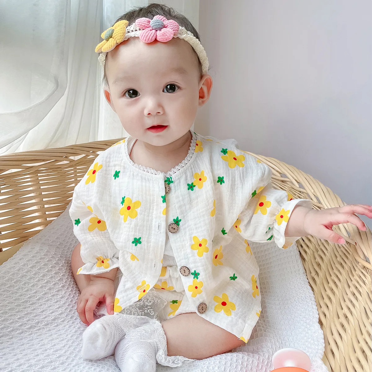 Baby Floral Gauze Air Conditioning Shirt Fashion Colorful Printed Cardigan Sunscreen Top 2023 Summer Newborn Thin Coat