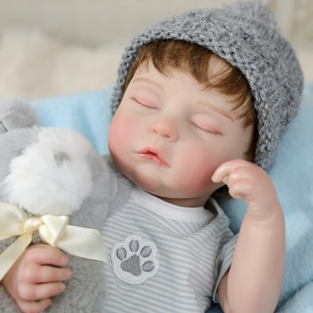 

Cloveray Original Simulation Sleep Rebirth Baby Doll 20 Inch Gray Knit Hat Striped Suit With Plush Doll Children's Soothing Toys