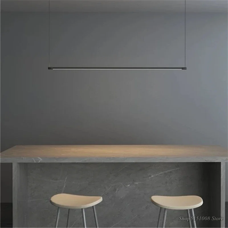 Nordic Linear Led Pendant Lamp Dimmable Stylish Black for Kitchen Table Dining Room Chandelier Designer Lighting Luster Fixture