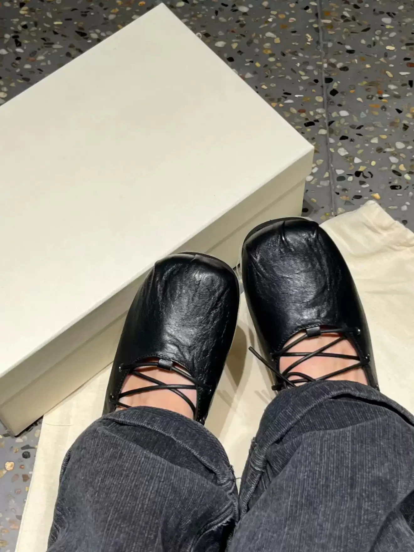 Soft Black Wrinkled Leather Square Toe Criss Cross Lace Slip On Ballet Flats Ladies Minimal Comfy Casual Walking Dress Footwear
