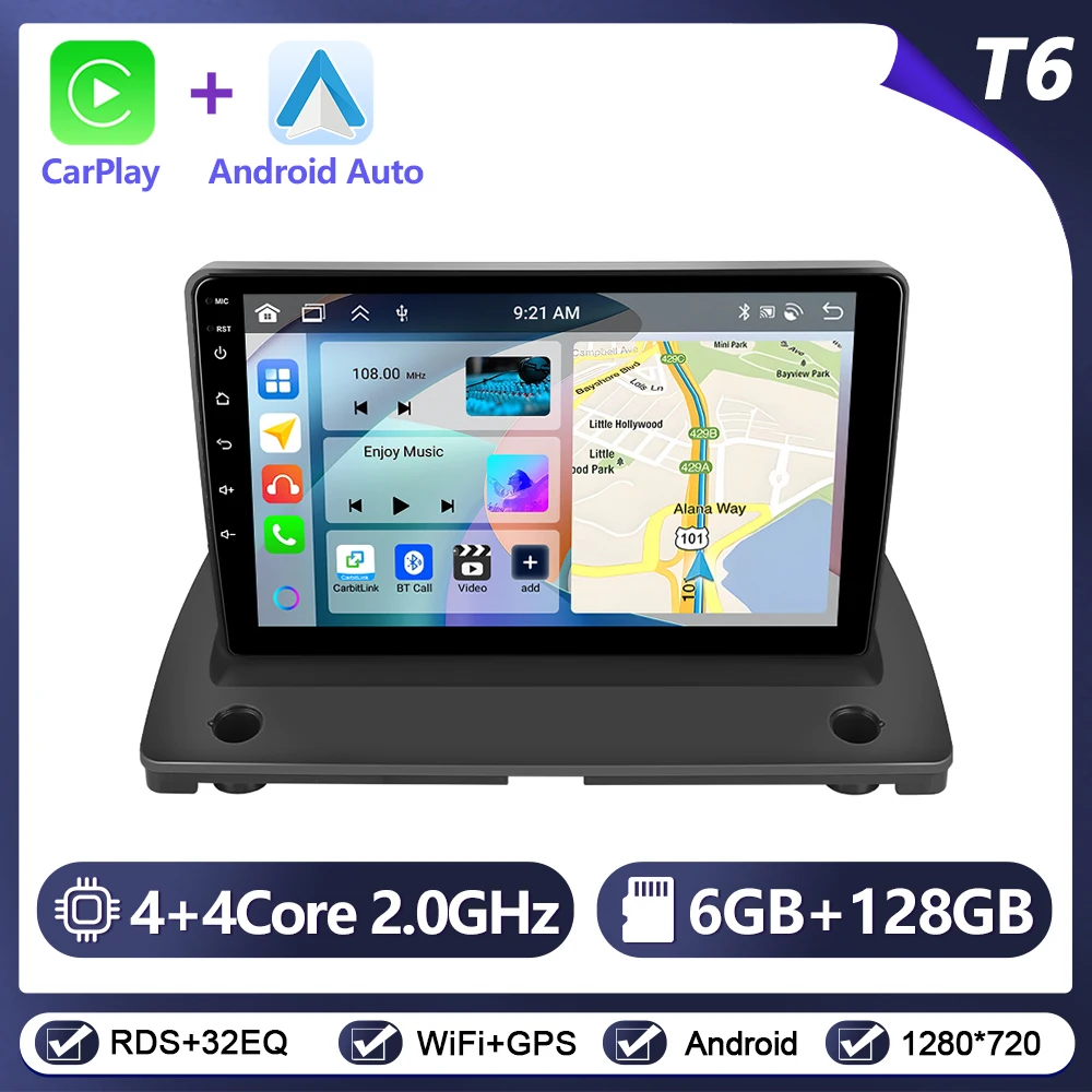 Podofo Draadloze CarPlay Android Auto Autoradio voor VOLVO XC90 2004-2013 GPS Navigatie 2Din Multimedia Autoradio stereo