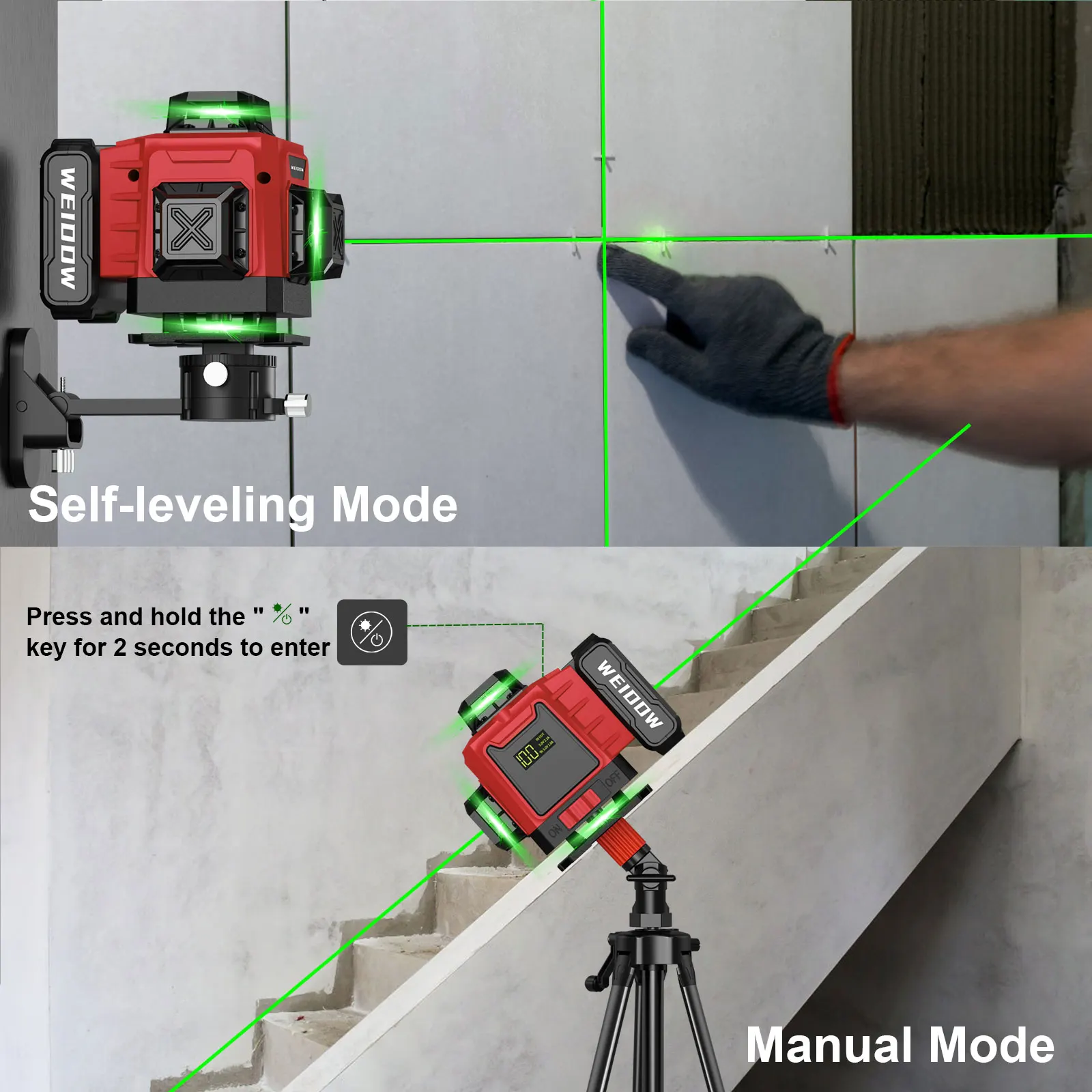 Imagem -03 - Nível Laser Weiddw 4d 16 Linhas com Tripé e Mala 360 Autonivelante 4x360 ° Ferramenta Profissional de Construção a Laser de Linha Cruzada