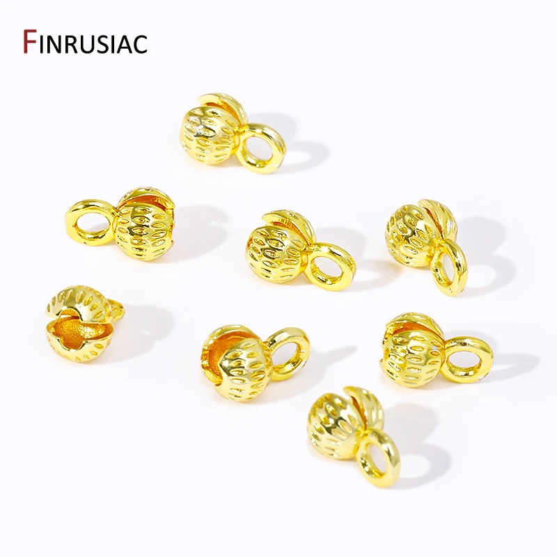 14/18K Gold Plated Brass Crimp End Beads Stripe End Caps Tip Ball Chain Connector For DIY Beading Jewelry Making Findings
