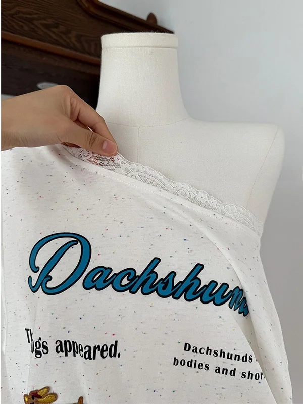 플러스 사이즈 300 Pou 여성용 티셔츠 긴 소매 레이스 스플라이싱 컬러 도트 디자인 캐주얼 슬레 루즈핏 가을 탑