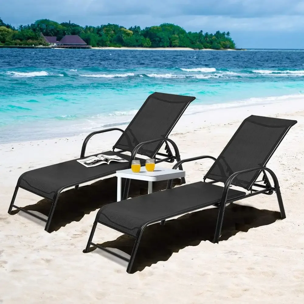2-Piece Outdoor Patio Chaise Lounge Set, Adjustable Reclining Sling Chairs, 5-Position Backrest, Ideal for Poolside, Beach, or P