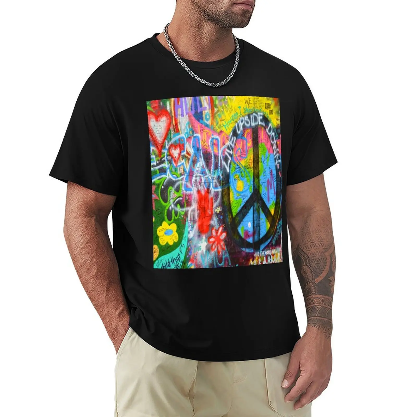 

Graffiti Peace Wall T-Shirt customs design your own hippie clothes luxury designer funny meme t-shirts men clothing