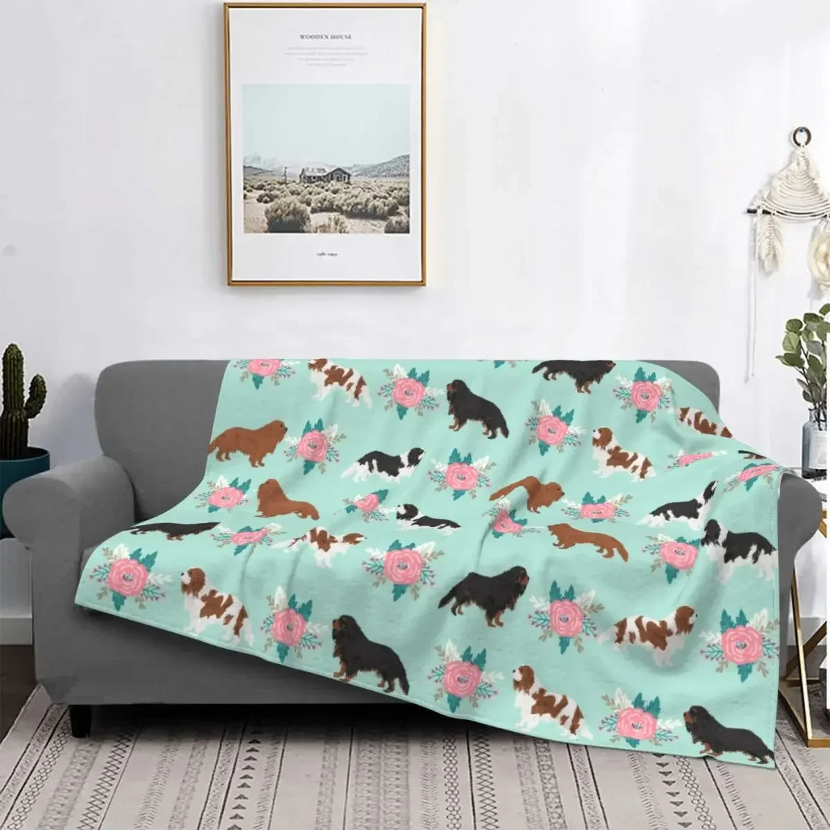 Cute Cavalier King Charles Spaniel Pattern Flannel Throw Blanket Soft Warm Lightweight Pet Lover Dog Car Bedroom Sofa Kids Gifts